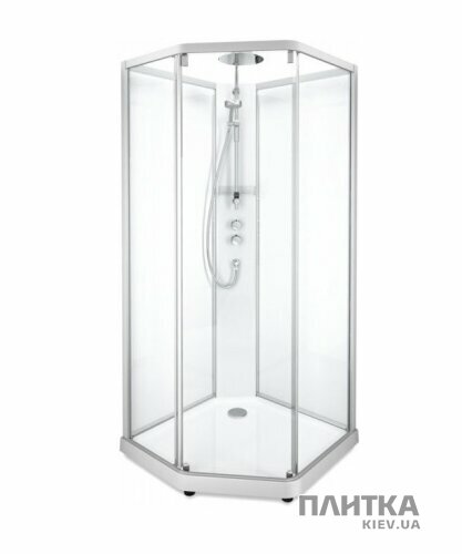 Душова кабіна IDO Showerama 10-5 558.484.00.1 Showerama 10-5 Comfort Душова кабіна п'ятикутна 100х100 см, профіль срібний, прозоре скло (4уп) білий,скло прозоре,сріблястий - Фото 1