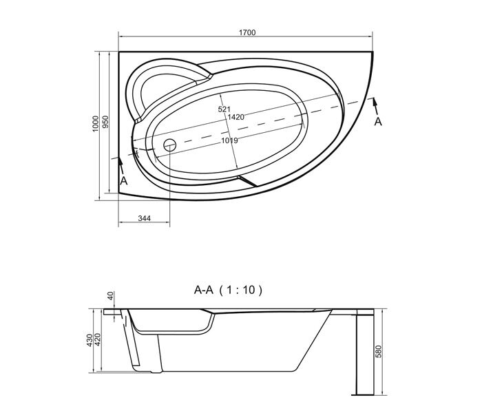 Акриловая ванна Cersanit ALMA Ванна 170x100 левая + PW02(PW01,PW04,PW06,PW011)
