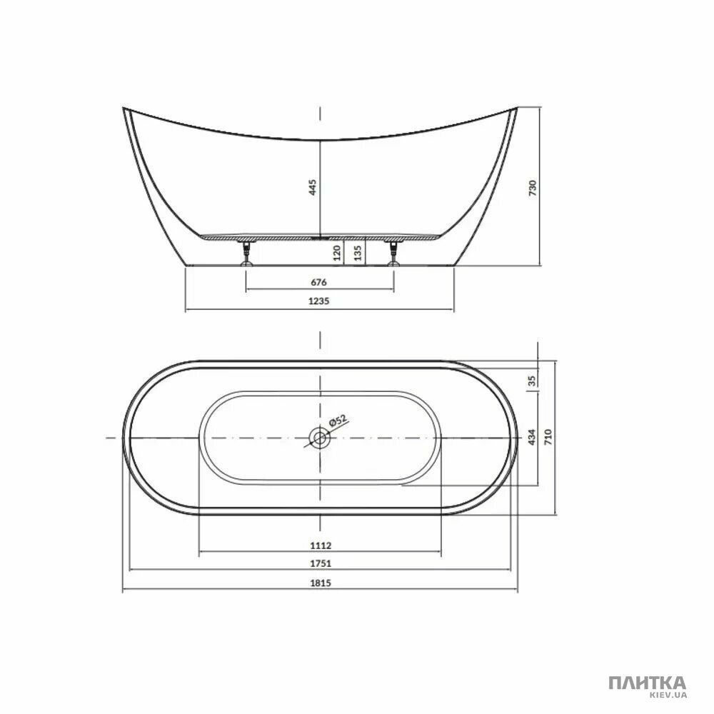 Акриловая ванна Cersanit Zen Ванна акриловая отдельностоящая овальная ZEN DOUBLE 182X71, с сифоном и хромированным донным клапаном click-clack, белый глянец белый