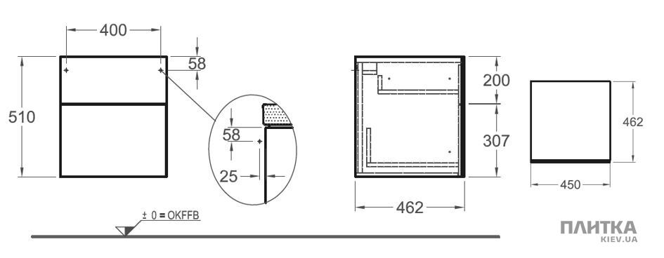 Меблі для ванної кімнати Keramag Xeno2 807047000 Xeno2 Шафка бокова низька 450х510х462 мм, сірий дуб темний дуб