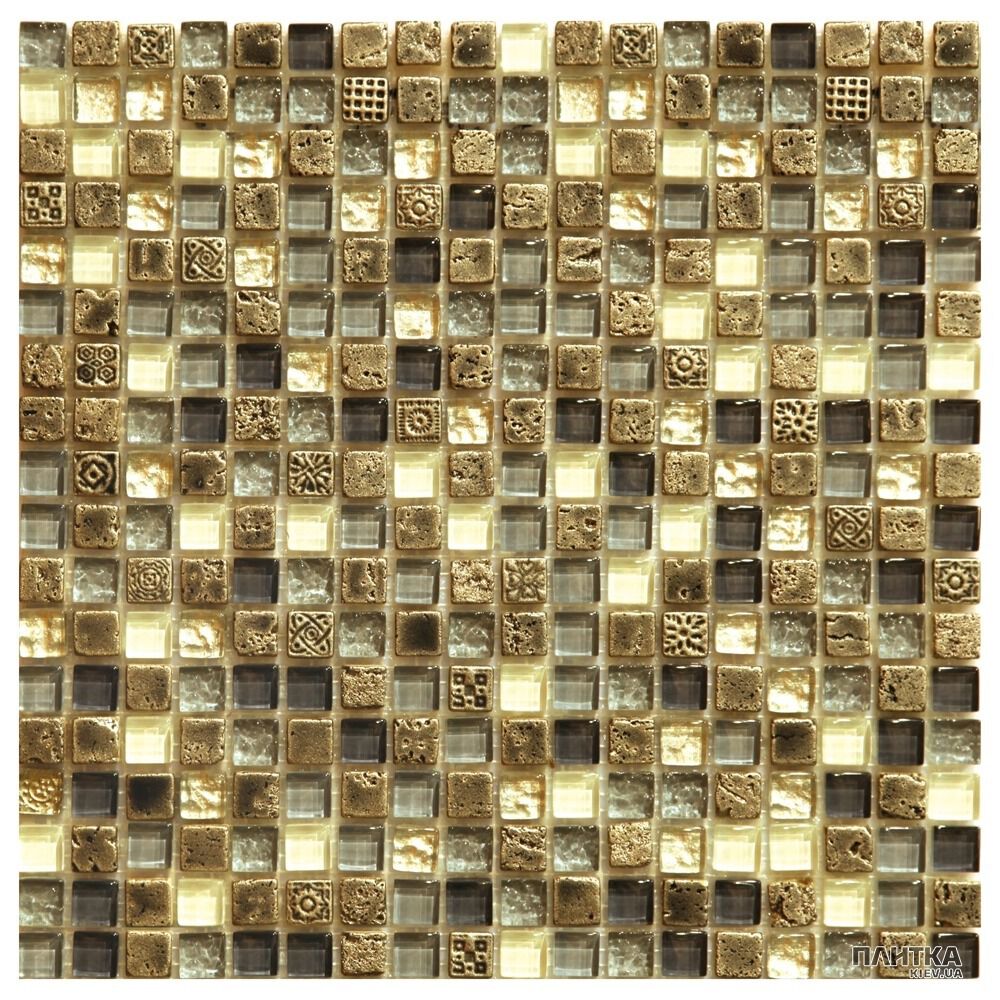 Мозаїка Mozaico de Lux S-MOS S-MOS HS0327 (15x15) бежевий,сірий,золото