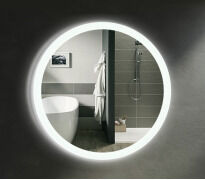 Зеркало AMATO, круглое, стекло бриллиант 4 мм, подсветка на стену белая, еврокромка, 1200х1200