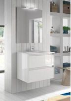Комплект Primera Sansa C0072920 Sansa Комплект мебели: тумба + раковина + зеркало 60см, белый глянцевый белый - Фото 1