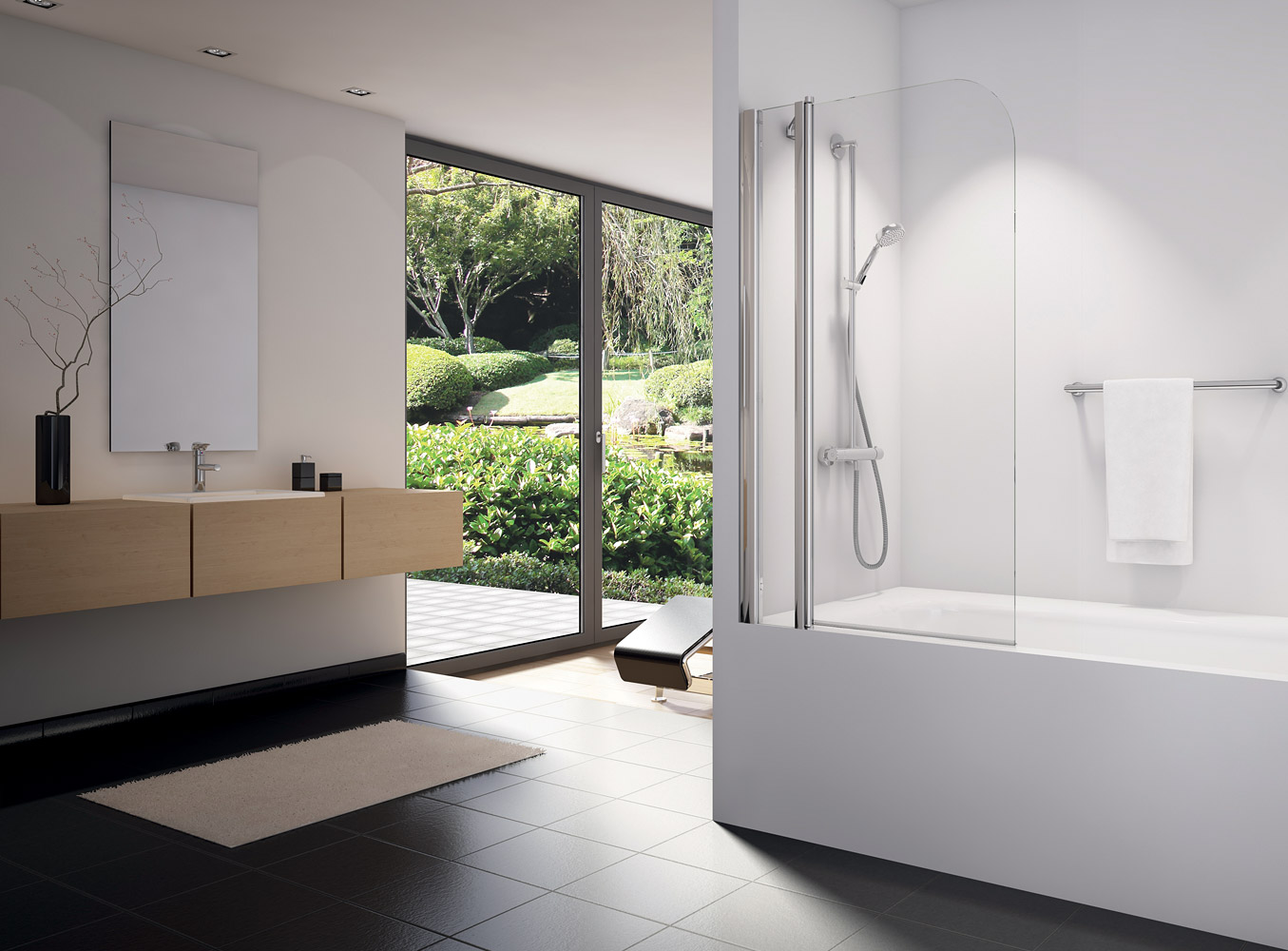 Идеи дизайн-интерьера ванной комнаты с современной плиткой и сантехникой