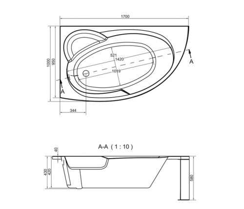 Акриловая ванна Cersanit ALMA Ванна 170x100 левая + PW02(PW01,PW04,PW06,PW011) - Фото 3