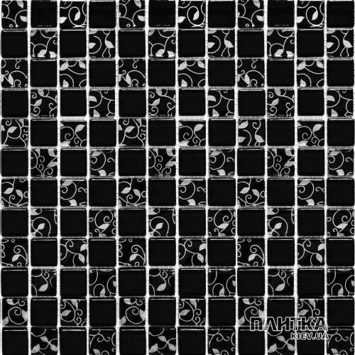 Мозаика Grand Kerama 807 Шахматка черная-завиток платина черный,платиновый
