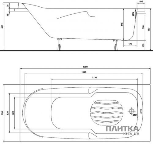 Акрилова ванна Kolo Diuna XWP3175 170х75 білий - Фото 3