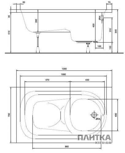 Акрилова ванна Kolo Diuna XWP3120 120х70 білий - Фото 2