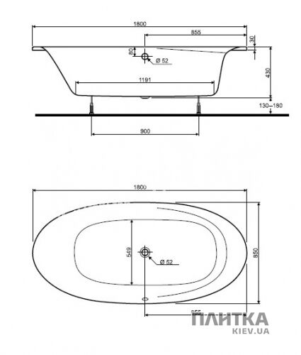 Акрилова ванна Kolo Progress XWL2580 180х85 овальна білий - Фото 3