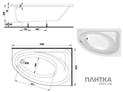 Акрилова ванна Kolo Spring XWA3060 160х100 права білий - Фото 2