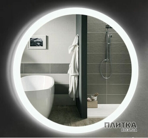 Зеркало Liberta Зеркало AMATO круглое, стекло стандарт 4 мм, подсветка на стену белая, кнопка внизу по центру, еврокромка, 600х600 серебристый