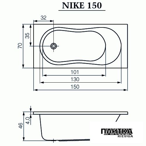 Акриловая ванна Cersanit Nike 150x70 см белый