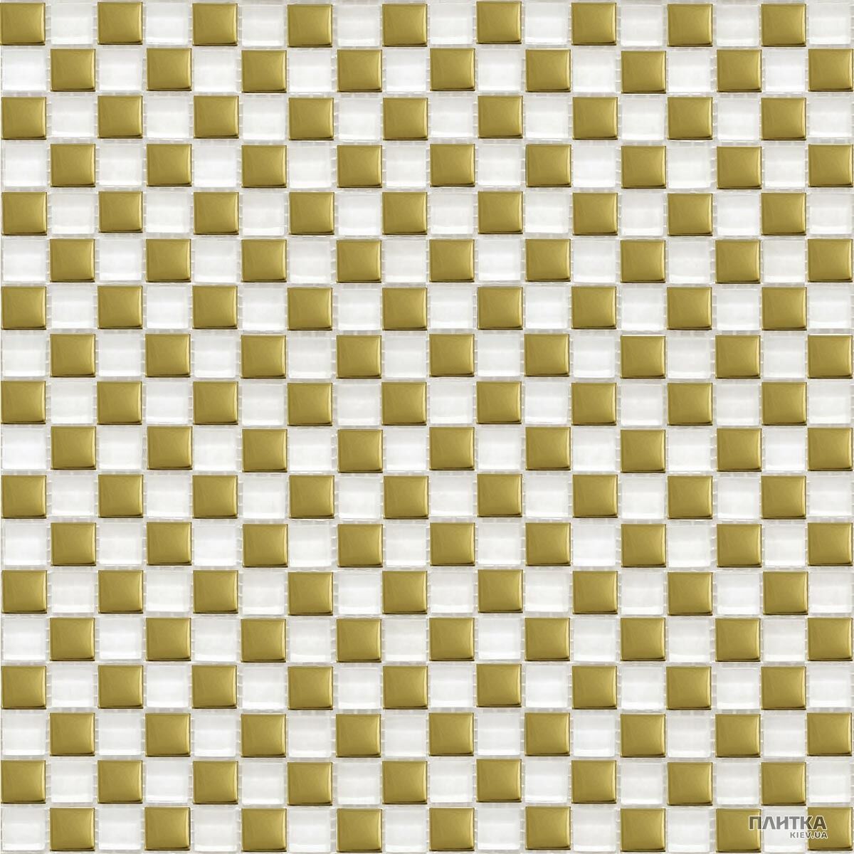 Мозаїка Grand Kerama 413 Мозаїка шахматка білий-золото білий,золотий