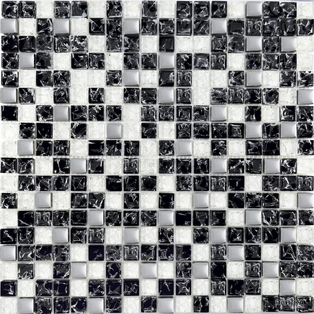 Мозаика Grand Kerama 503-Микс (черный колотый-белый колотый-платина) белый,черный,платиновый