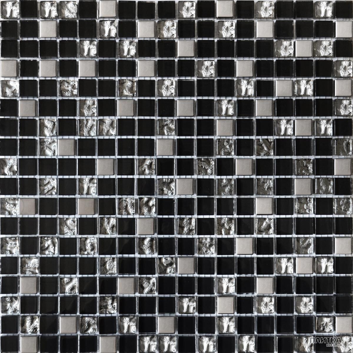 Мозаика Grand Kerama 912 (микс) черный-платина рифленая-платина черный,платиновый
