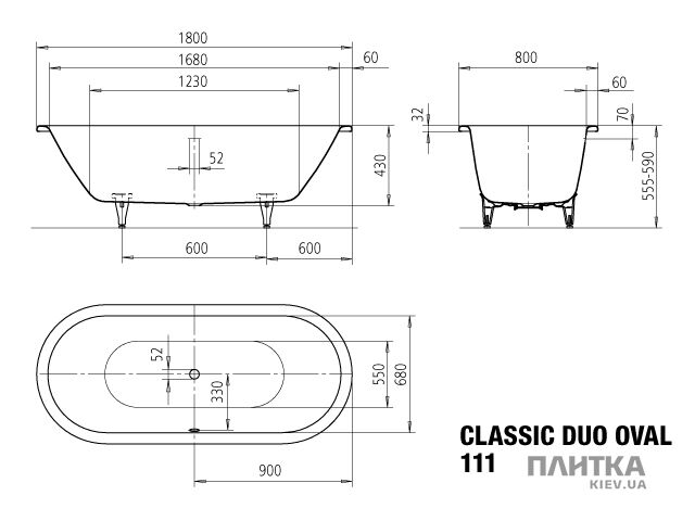Стальна ванна Kaldewei Classic Duo 291200010001 CLASSIC DUO OVAL Mod.111 Ванна 180x80см, білий білий