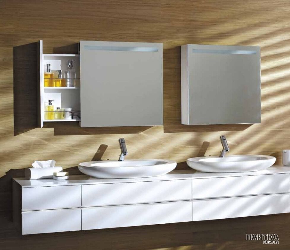Зеркало для ванной Laufen Alessi one H4482310976311 (4.4823.1.097.631.1) 80 см белый, открытие полок по бокам белый