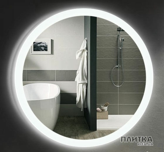 Зеркало Liberta Зеркало AMATO круглое, стекло стандарт 4 мм, подсветка на стену белая, кнопка внизу по центру, еврокромка, 700х700 серебристый