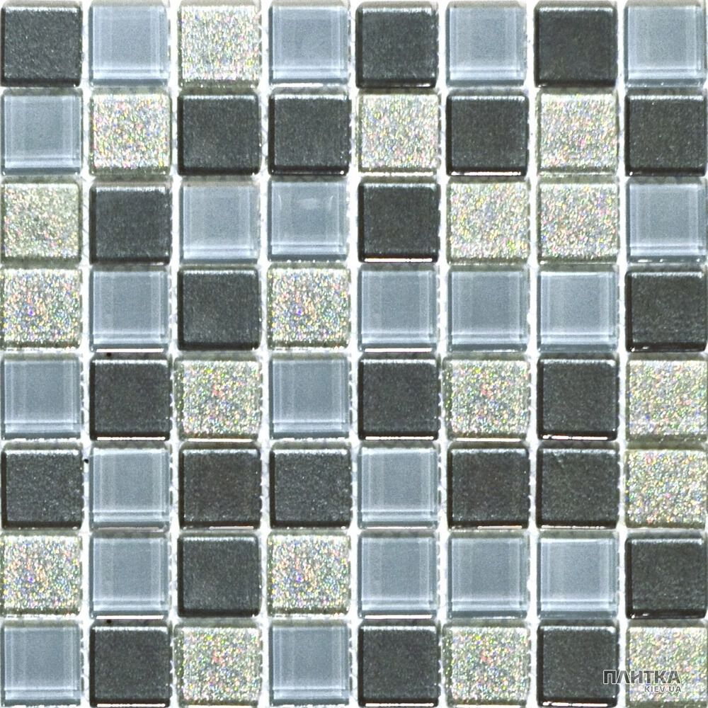 Мозаика Mozaico de Lux S-MOS S-MOS MIX SILVER (FLESH GREY&SILVER) голубой,серебро