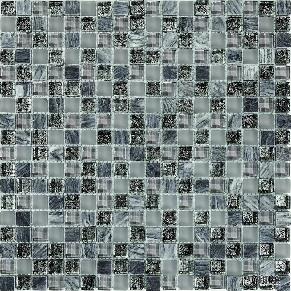 Мозаика Mozaico de Lux T-MOS T-MOS DF02+G04+MARBLE (L) 300х300х8 серый,темно-серый