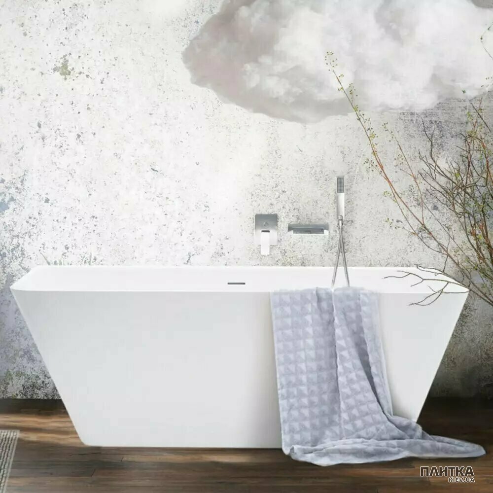 Ванна зі штучного каменю PAA Quadro VAQUAWAS/00 QUADRO WALL Ванна пристінна 160см з литого (штучного) каменю Silkstone, з інтегрованим сифоном, колір білий мат білий
