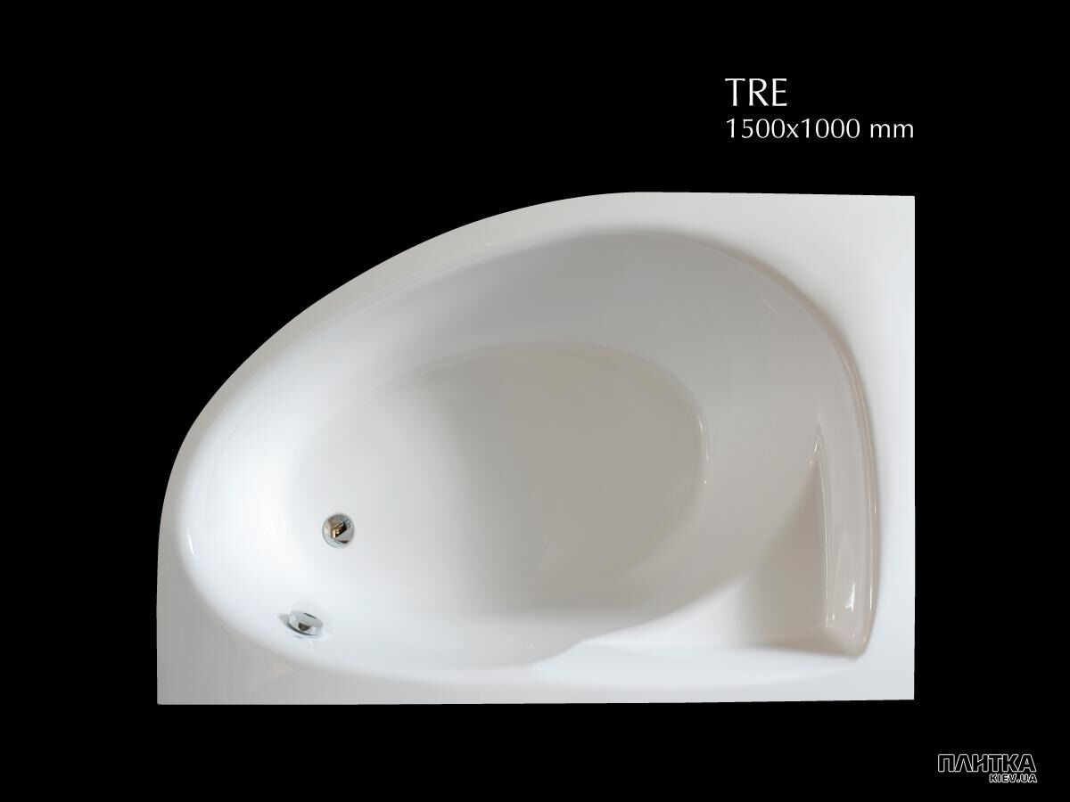 Ванна из искусственного камня PAA Tre VATRE/K/00 +PATREM/00 TRE Ванна 1500х1000мм, Левая (в правый угол), с малой панелью и ножками, белая + закругления одного угла (спец.заказ) белый