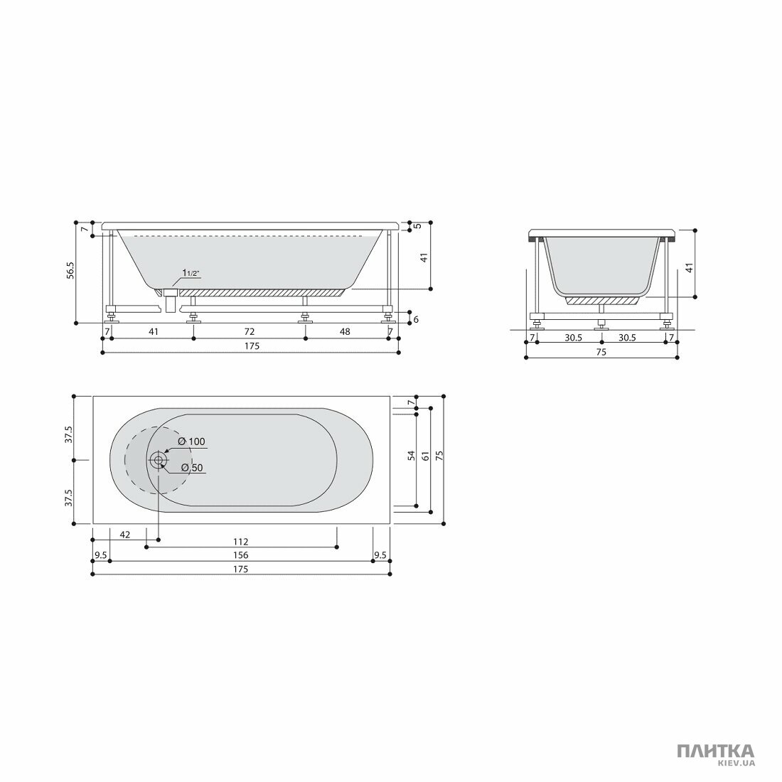 Акриловая ванна Primera Easy EASY17575 Easy Ванна 175x75 + ножки белый
