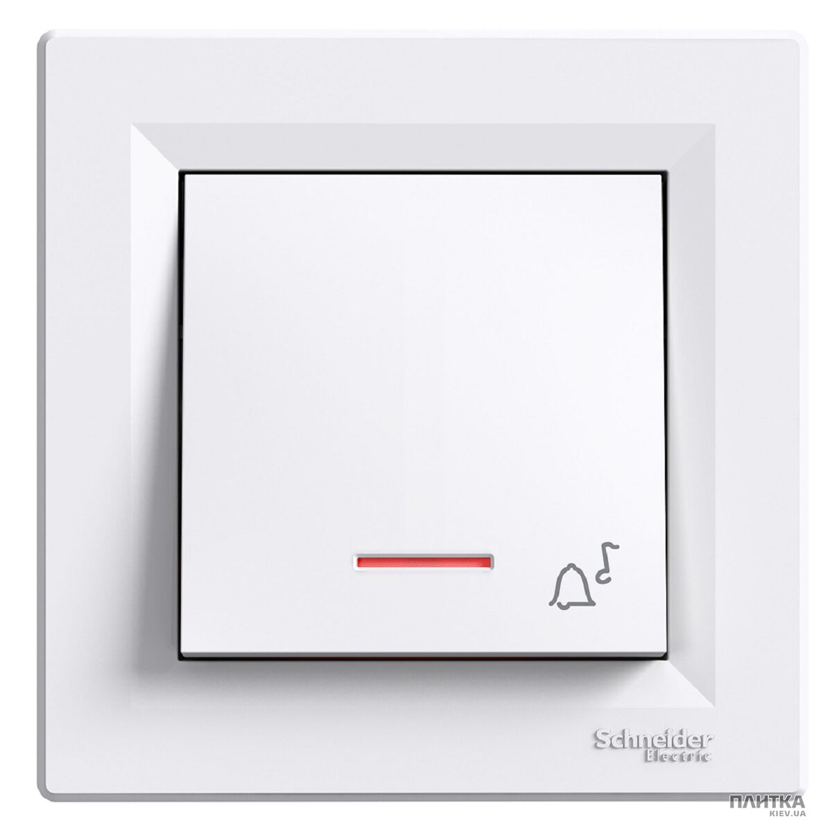 Выключатель Schneider Asfora Одноклавишный кнопочный выключатель с подсветкой и символом "звонок", белый белый