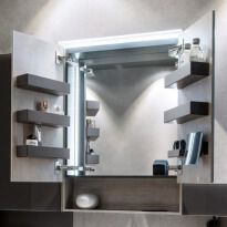 Зеркальный шкаф Geberit Acanto 500.646.00.2 Acanto Зеркальный шкафчик с подсветкой 90 см, с двумя дверцами дуб Mystic дуб - Фото 6