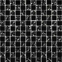 Мозаика Grand Kerama 807 Шахматка черная-завиток платина черный,платиновый