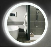 Зеркало AMATO круглое, стекло стандарт 4 мм, подсветка на стену белая, кнопка внизу по центру, еврокромка, 600х600