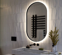 Зеркало Liberta DIANO Зеркало 700x1200, стекло стандарт 4 мм, с подсветкой на стену, цвет рамы - RAL9005, еврокромка черный,серебристый - Фото 1