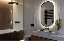 Зеркало Liberta DIANO Зеркало 700x1200, стекло стандарт 4 мм, с подсветкой на стену, цвет рамы - RAL9005, еврокромка черный,серебристый - Фото 2