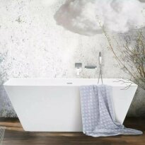 Ванна зі штучного каменю PAA Quadro VAQUAWAS/00 QUADRO WALL Ванна пристінна 160см з литого (штучного) каменю Silkstone, з інтегрованим сифоном, колір білий мат білий - Фото 2