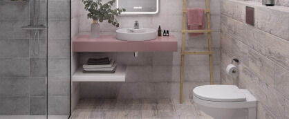Плитка под бетон: нетривиальная эстетика в интерьере ванной комнаты