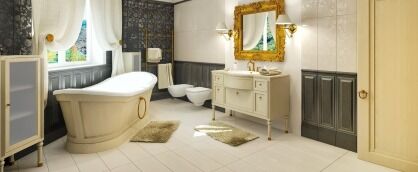 Ванна кімната в класичному стилі: особливості вибору плитки та сантехніки